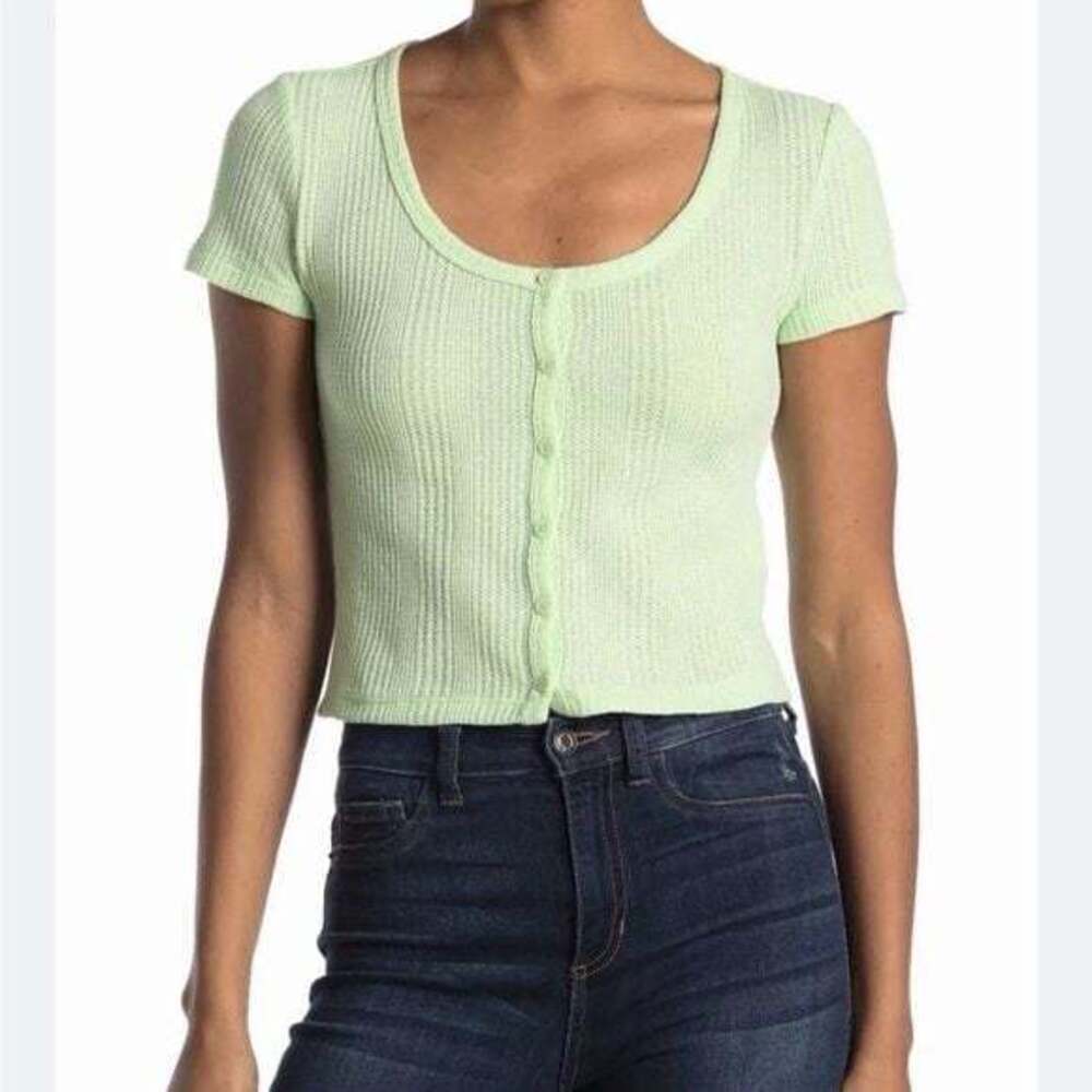 Elodie Green Waffle Knit Crop Top